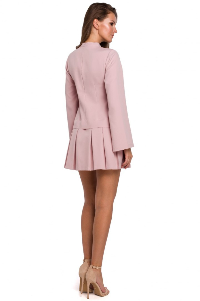 Sukienka Mini - Długi Rękaw Kontrafałdy - różowa